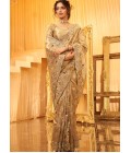 Golden Pure Giraffe Viscose Silk Heavy Work Wedding Saree