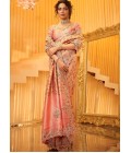 Orange Pure Giraffe Viscose Silk Heavy Work Wedding Saree