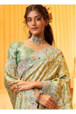 Pista Pure Giraffe Viscose Silk Heavy Work Wedding Saree