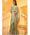 Pista Pure Giraffe Viscose Silk Heavy Work Wedding Saree