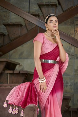 Pink Silk Designer Sequins Saree