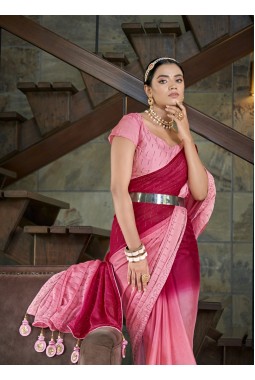 Pink Silk Designer Sequins Saree