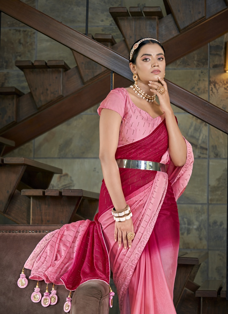 Pink Silk Designer Sequins Saree