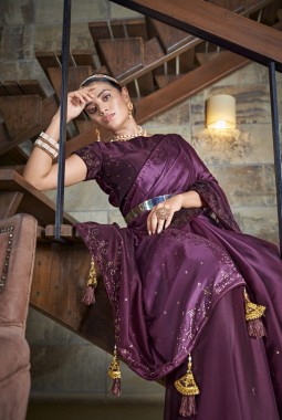 Purple Silk Diamond Designer Saree