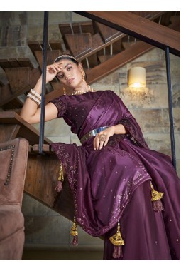 Purple Silk Diamond Designer Saree