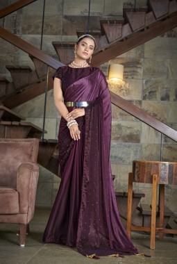 Purple Silk Diamond Designer Saree