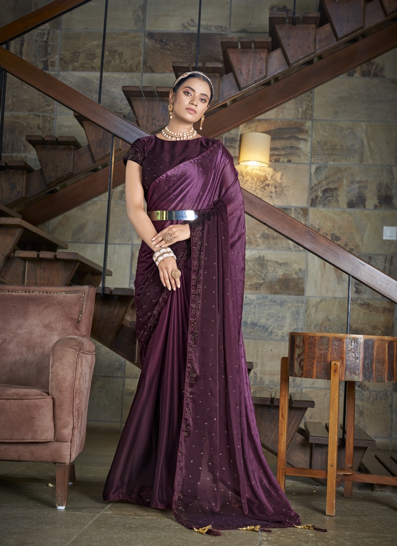 Purple Silk Diamond Designer Saree