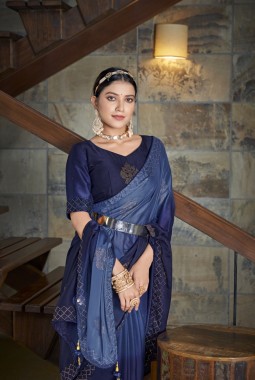 Navy Blue Thread Designer Saree