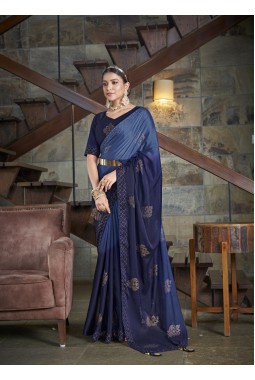 Navy Blue Thread Designer Saree