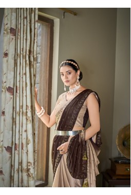 Brown Silk Sequins Designer Saree