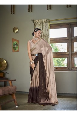 Brown Silk Sequins Designer Saree
