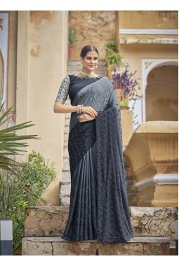 Grey Chinon Sequins Designer Saree