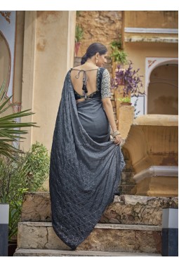 Grey Chinon Sequins Designer Saree