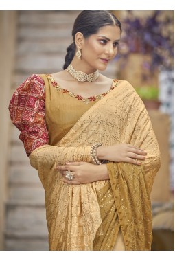Base Yellow Chinon Sequins Designer Saree