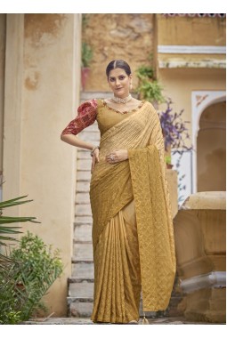 Base Yellow Chinon Sequins Designer Saree