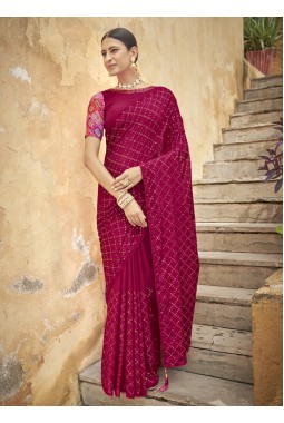 Dark Pink Chinon Sequins Designer Saree