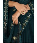 Teal Blue Chinnon Thread Sequins Designer Saree