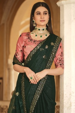 Green Chinnon Sequins Party Wear Saree
