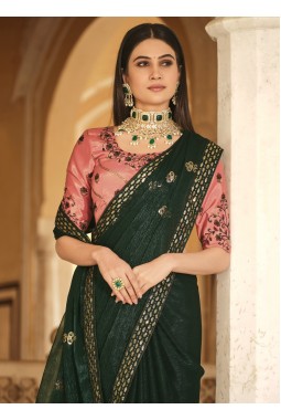 Green Chinnon Sequins Party Wear Saree