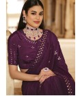 Purple Chinnon Thread With Sequins Wedding Saree