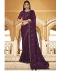 Purple Chinnon Thread With Sequins Wedding Saree