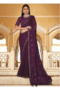 Purple Chinnon Thread With Sequins Wedding Saree