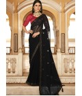 Black Chinnon Thread Sequins Designer Saree