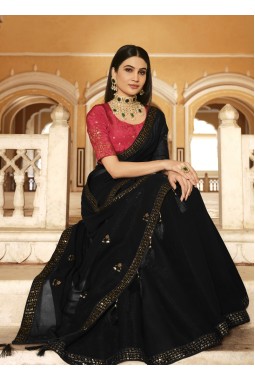 Black Chinnon Thread Sequins Designer Saree