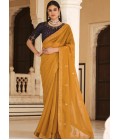 Yellow Chinnon Sequins Party Wear Saree