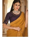 Yellow Chinnon Sequins Party Wear Saree