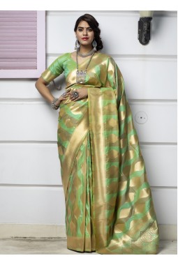 Green Banarasi Silk Designer Wedding Saree