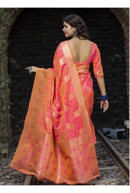 Pink Banarasi Silk Designer Wedding Saree