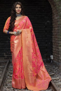 Pink Banarasi Silk Designer Wedding Saree