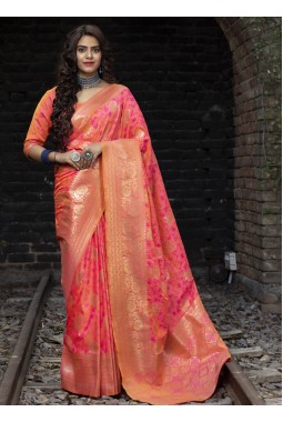 Pink Banarasi Silk Designer Wedding Saree