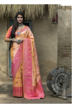 Light Orange Banarasi Silk Designer Wedding Saree