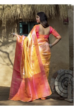 Light Orange Banarasi Silk Designer Wedding Saree