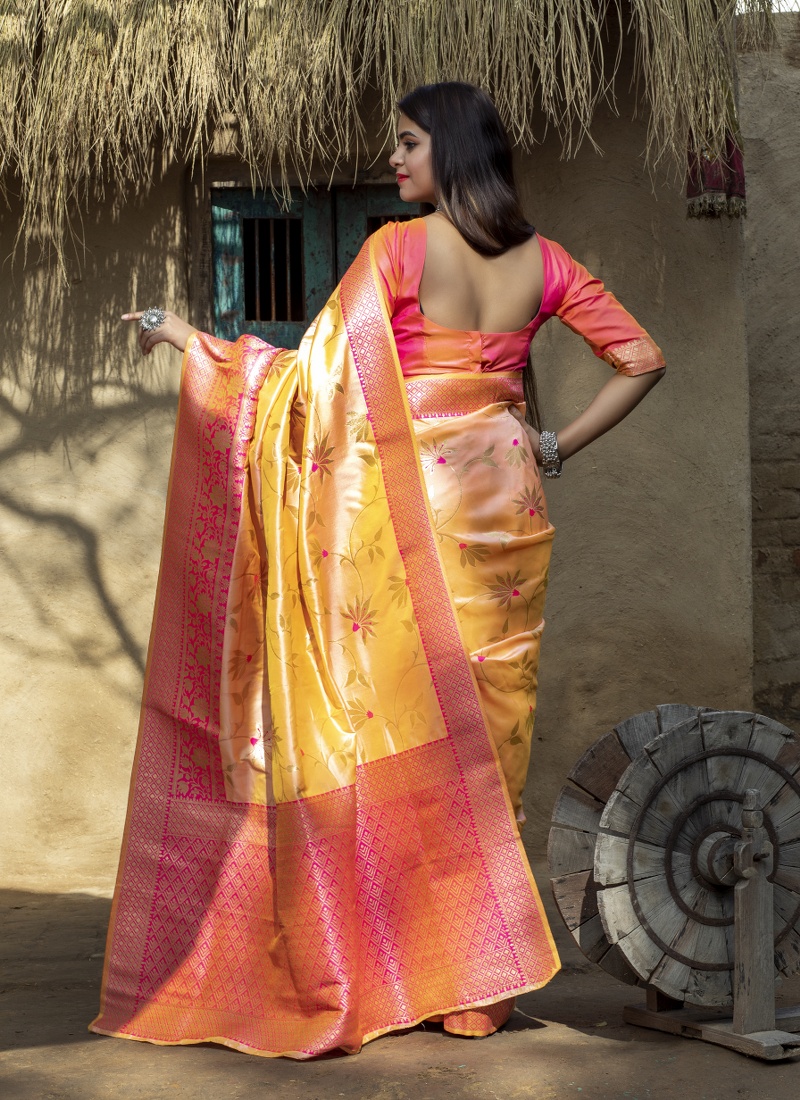 Light Orange Banarasi Silk Designer Wedding Saree