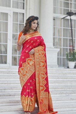 Designer Pink Banarasi Silk Wedding Saree