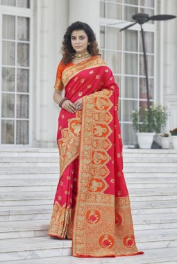 Designer Pink Banarasi Silk Wedding Saree