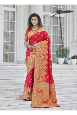 Designer Pink Banarasi Silk Wedding Saree