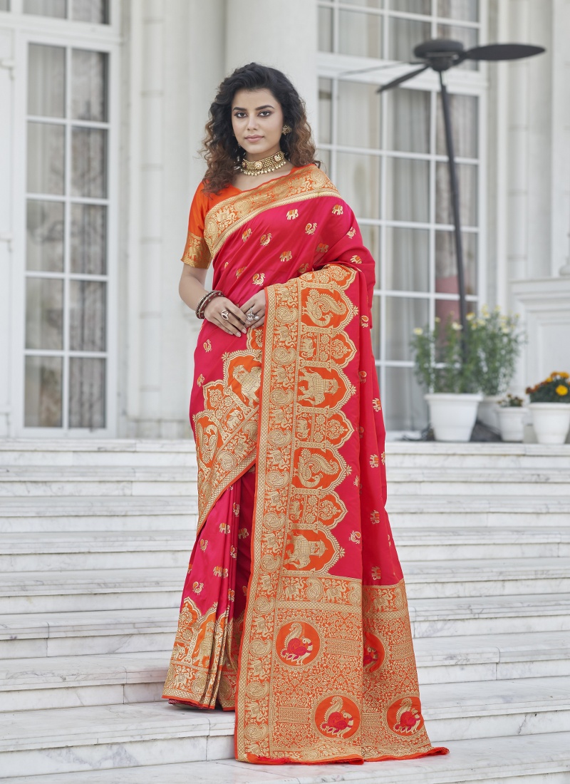 Designer Pink Banarasi Silk Wedding Saree
