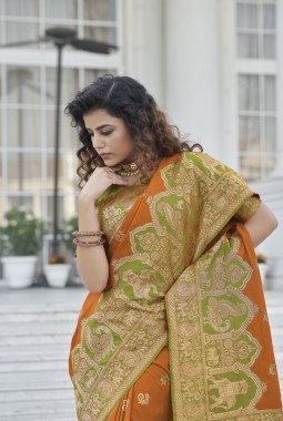 Orange Banarasi Silk Designer Saree 