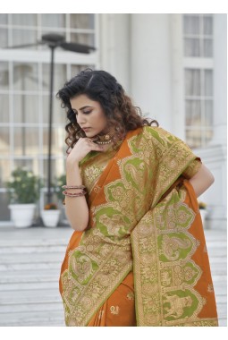 Orange Banarasi Silk Designer Saree 