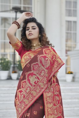 Designer Brown Banarasi Silk Saree