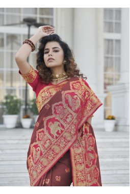 Designer Brown Banarasi Silk Saree