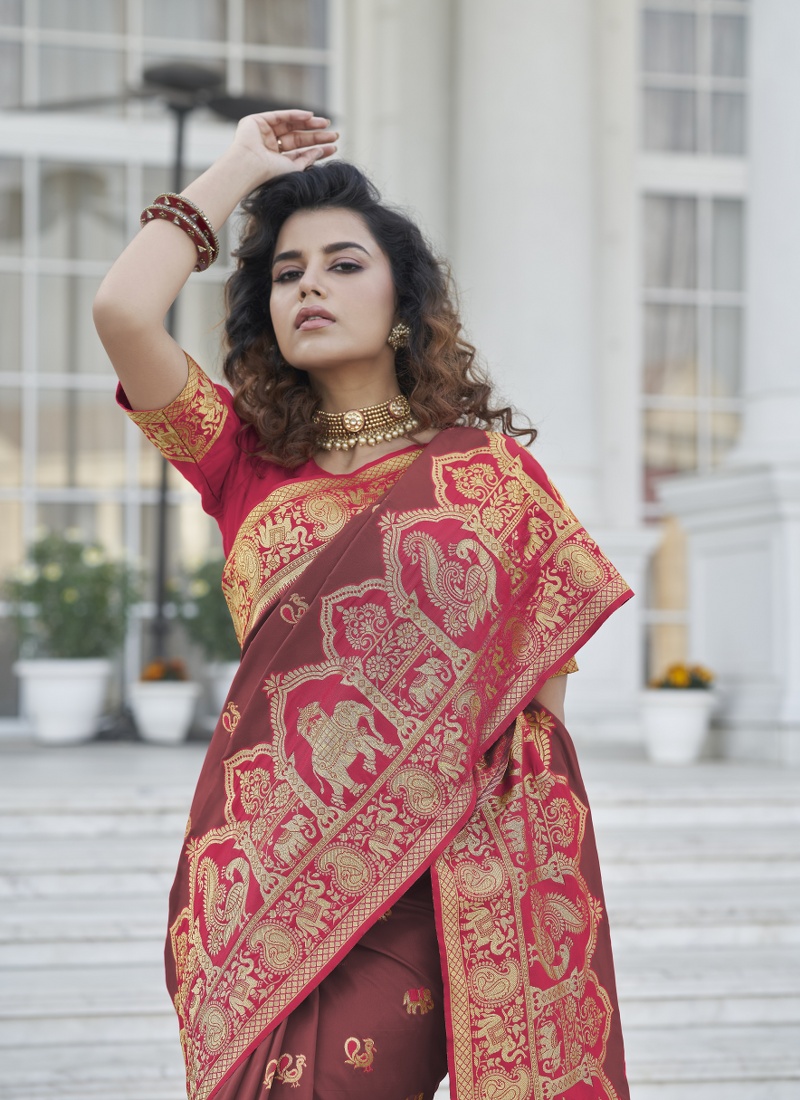 Designer Brown Banarasi Silk Saree