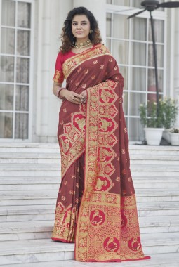 Designer Brown Banarasi Silk Saree