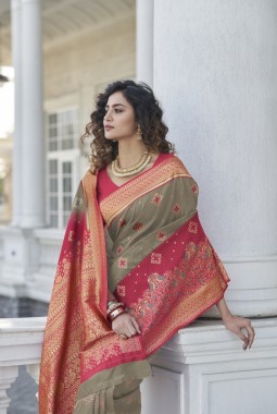 Grey Banarasi Silk Wedding Saree