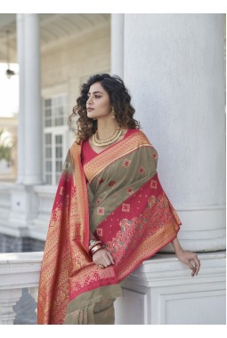 Grey Banarasi Silk Wedding Saree
