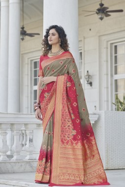 Grey Banarasi Silk Wedding Saree